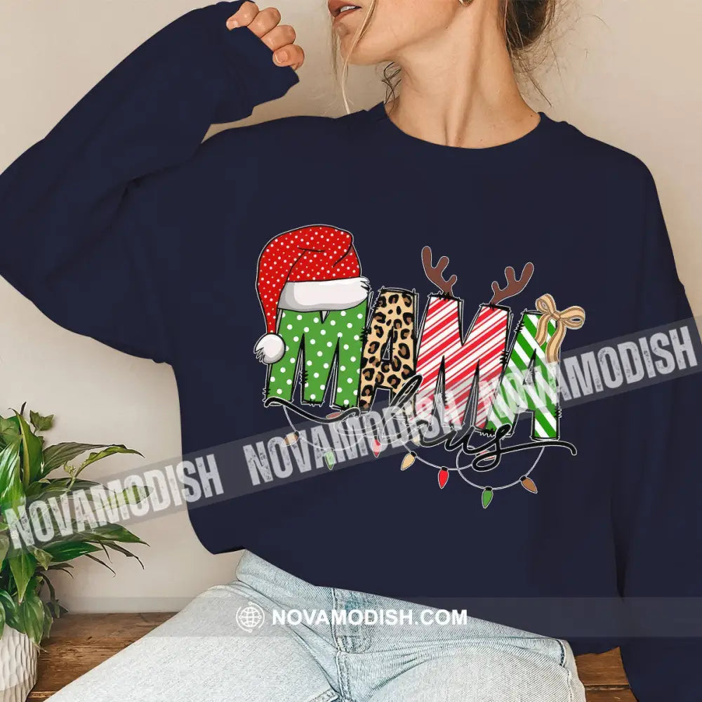 Woman T-Shirt Mama Christmas Hoodie Gift For Long Sleeve / Dark Blue S T-Shirt