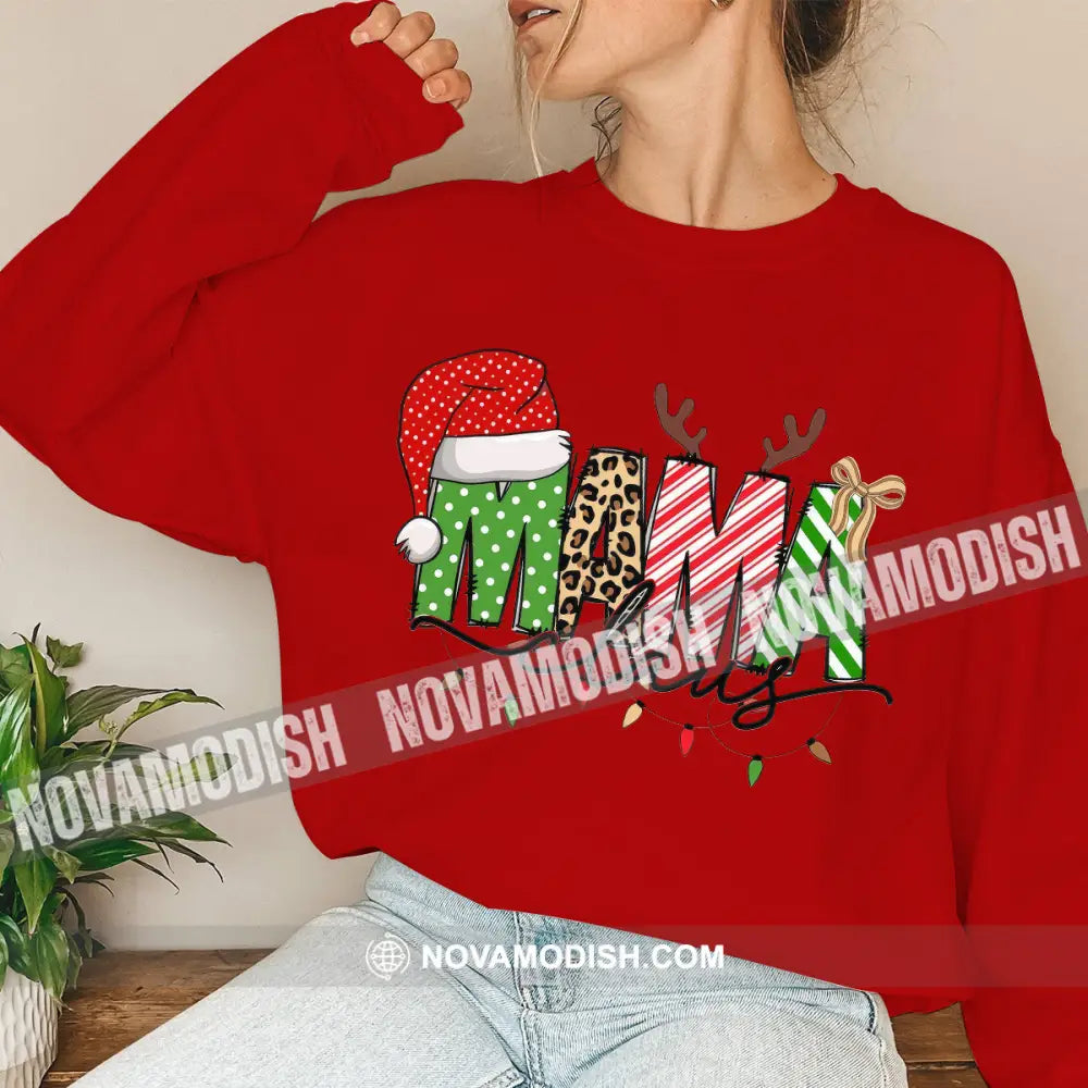 Woman T-Shirt Mama Christmas Hoodie Gift For Long Sleeve / Red S T-Shirt