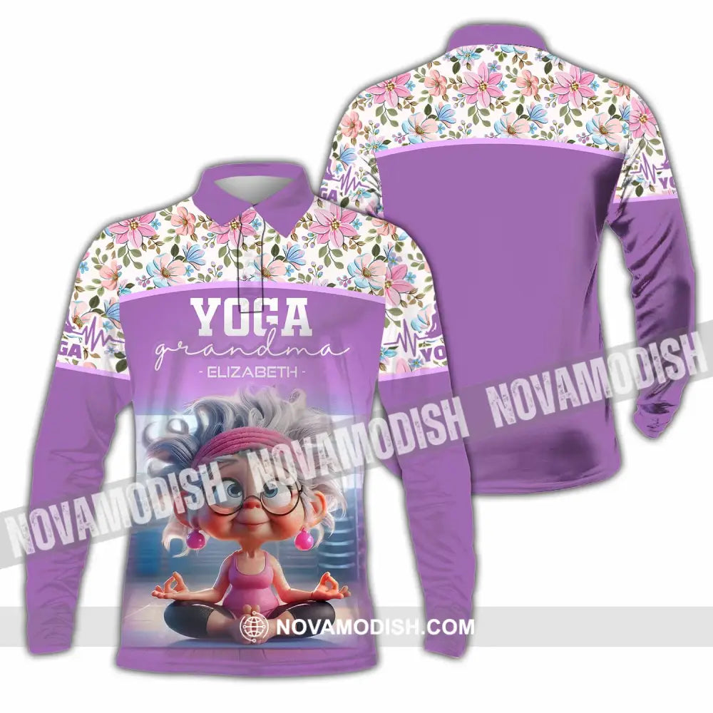 Women Shirt - Custom Chill Relax Yoga Granndma Shirt Long Sleeve Polo / S T-shirt