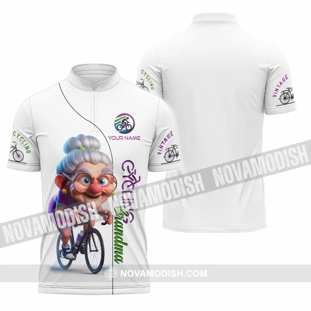 Women Shirt - Custom Cycling Grandma Sports Shirt Zipper Polo Shirt / S T-shirt