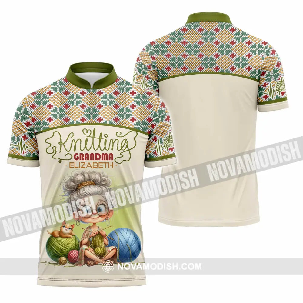 Women Shirt - Custom Knitting Grandma Shirt Zipper Polo Shirt / S T-shirt