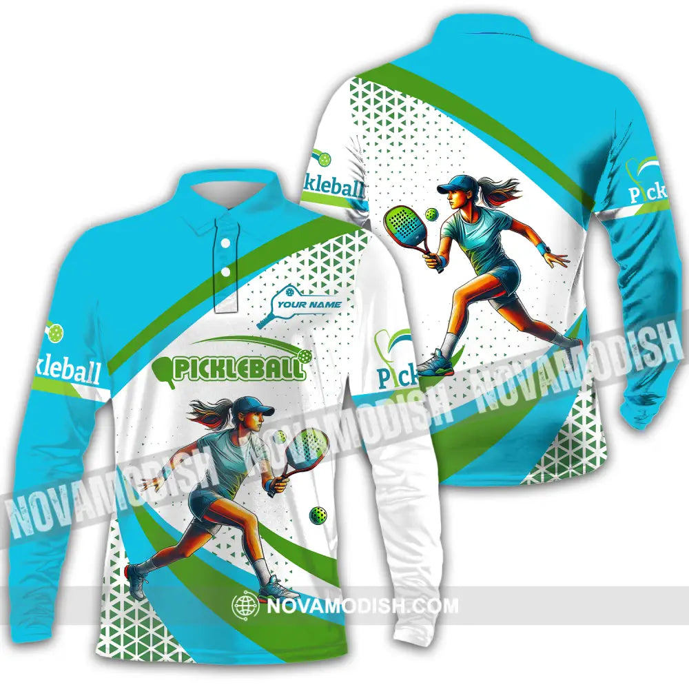 Women Shirt - Custom Name Sport Shirt Pickleball Classic Shirt Long Sleeve Polo / S T-shirt