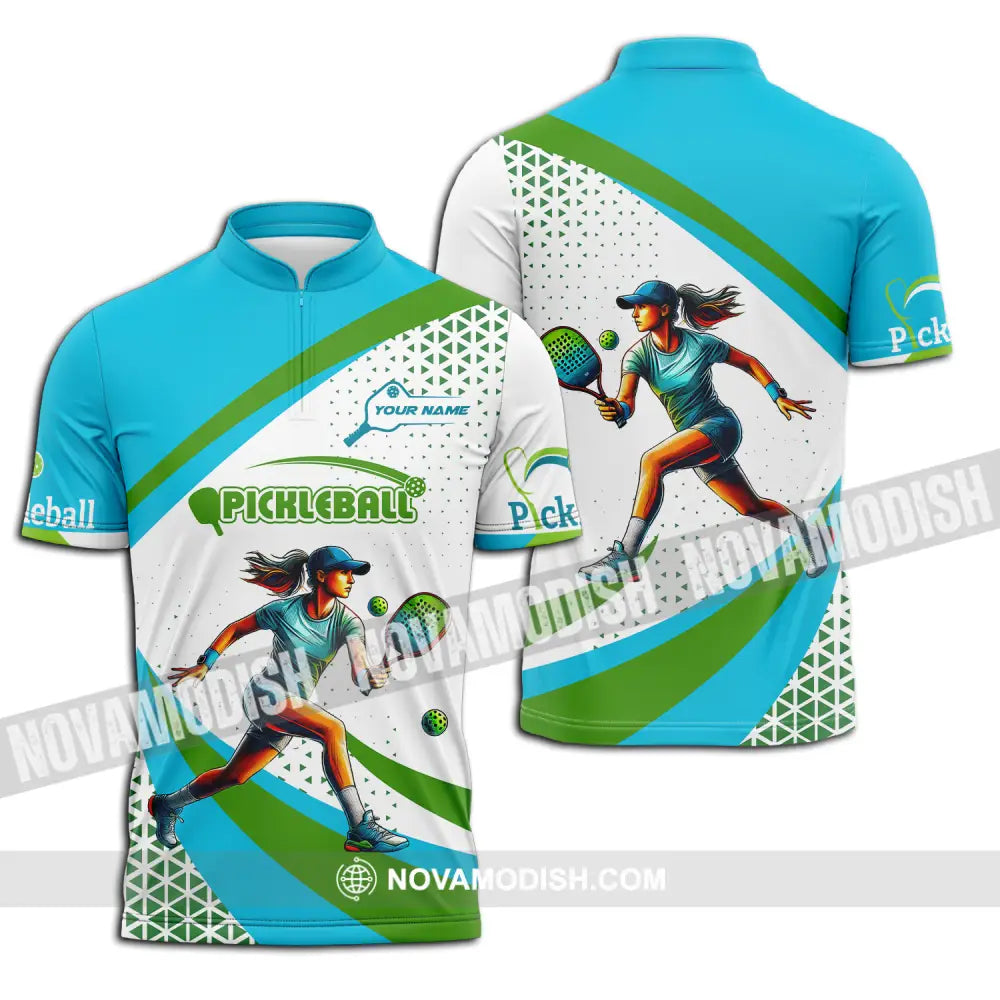 Women Shirt - Custom Name Sport Shirt Pickleball Classic Shirt Zipper Polo Shirt / S T-shirt