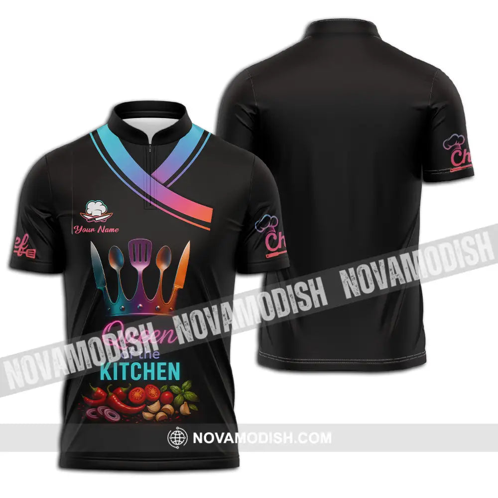 Women Shirt - Custom Queen Of The Kitchen Master Chef Shirt Zipper Polo Shirt / S T-shirt