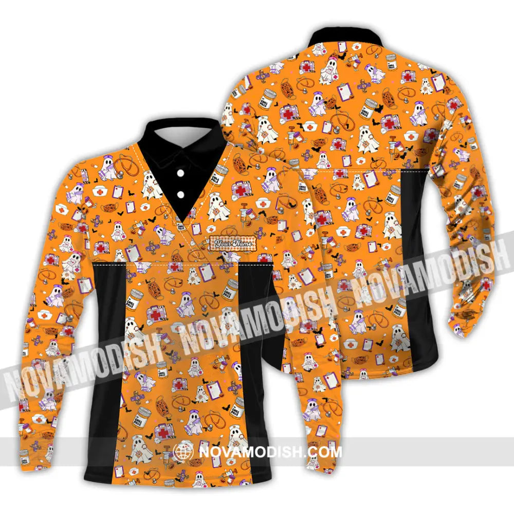 Women Shirt - Custom Scrubstar Fright Friends Halloween Shirt Long Sleeve Polo / S T-shirt