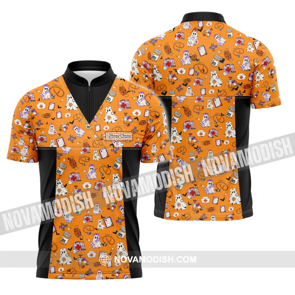 Women Shirt - Custom Scrubstar Fright Friends Halloween Shirt Zipper Polo Shirt / S T-shirt