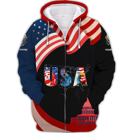 Unisex Shirt, Custom Name USA T-Shirt, USA Flag Shirt, Statue of Liberty T-Shirt