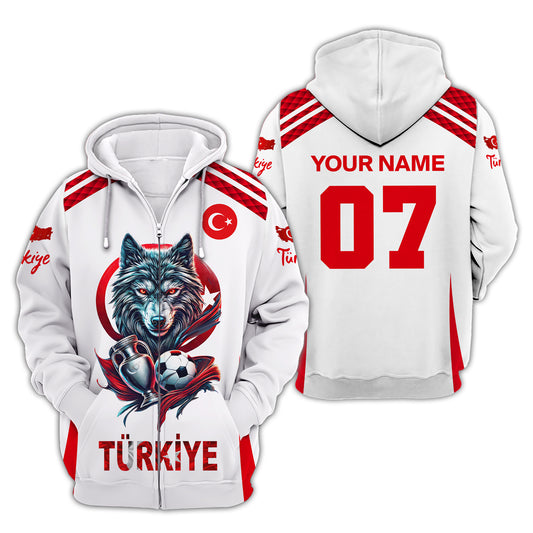 Unisex Shirt, Custom Name and Number Turkiye Football Shirt, Turkey Euro 2024 Türkiye Football Polo Long Sleeve Shirt