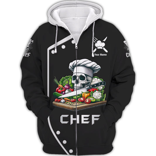 Unisex Shirt, Custom Name Chef Shirt, Chef Skull, Chef Polo Long Sleeve, Gift for Chefs