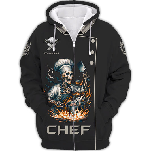 Unisex Shirt, Custom Name Chef Shirt, Skull Cooking Chef, Gift for Cooking Lovers