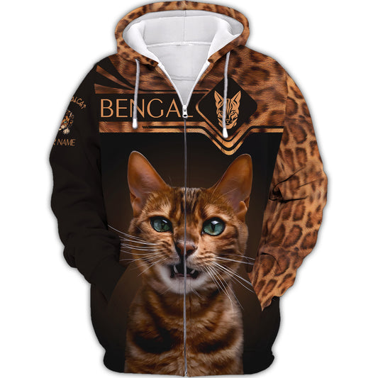 Unisex Shirt, Custom Name 3D Bengal Cat Shirt, Animal T-Shirt, Animal Hoodie