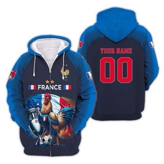Unisex Shirt, Custom Name and Number France Football Shirt, France Euro 2024 Football Polo Long Sleeve Shirt