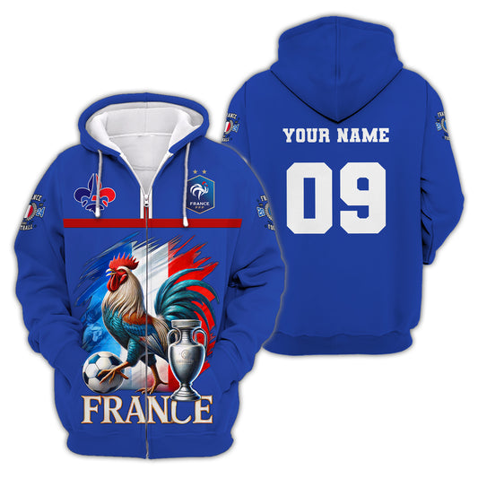Unisex Shirt, Custom Name and Number France Euro 2024 Football Shirt, France UEFA Polo Long Sleeve Shirt