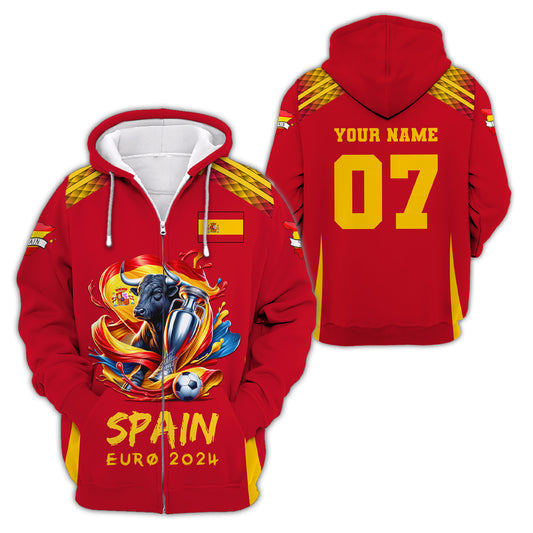 Unisex Shirt, Custom Name and Number Euro 2024 Football Shirt, Spain Football Polo Shirt, Spain Football Hoodie Long Sleeve Shirt