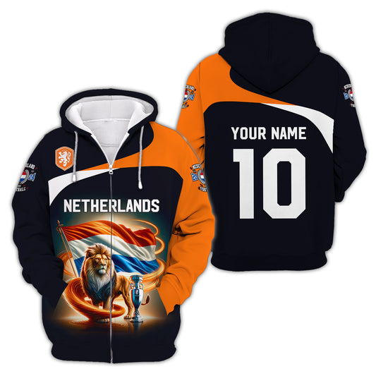 Unisex Shirt, Custom Name and Number Football T-Shirt, Euro 2024 Shirt, Netherlands Football Polo Long Sleeve Shirt