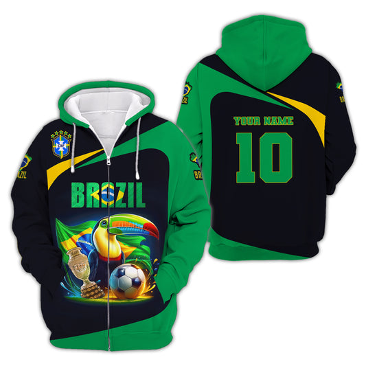 Unisex Shirt, Custom Name and Number Brazil Football Shirt, Euro 2024 Brazil Football Polo Long Sleeve Shirt