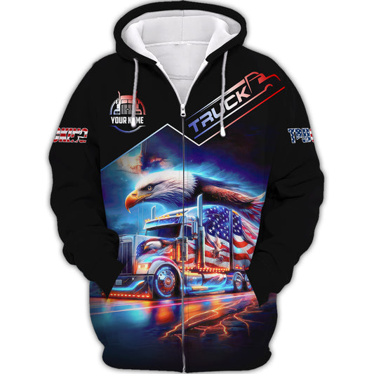 Unisex Shirt, Custom Name Trucker T-Shirt, USA Flag Shirt, Trucker American T-Shirt