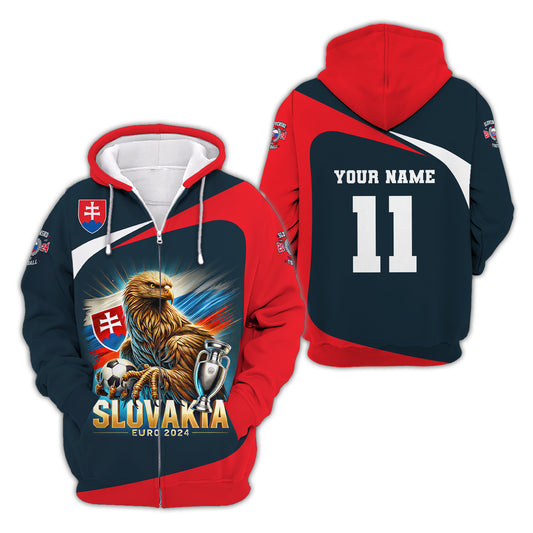 Unisex Shirt, Custom Name and Number Slovakia Euro 2024 Football Shirt, Slovakia UEFA Polo Long Sleeve Shirt