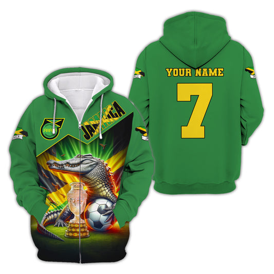 Unisex Shirt, Custom Name and Number Jamaica Football Shirt, Euro 2024 Jamaica Football Polo Long Sleeve Shirt
