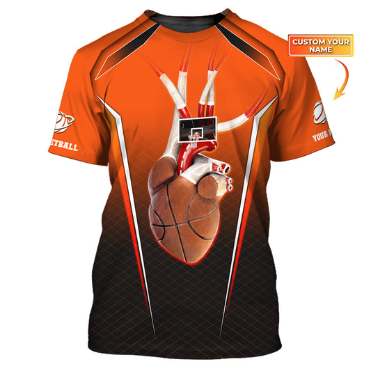 Unisex-Shirt, Basketball-Shirt, individuelles Namens-T-Shirt, Basketball-Herz, Geschenk für Basketballspieler