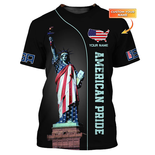 Unisex-Shirt, individuelles Namens-American-Pride-Shirt, Unabhängigkeitstag, Freiheitsstatue-T-Shirt