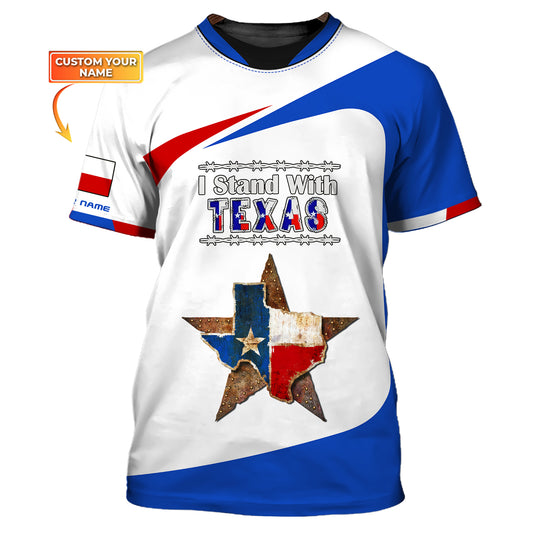 Unisex-Shirt, benutzerdefiniertes Namens-Texas-Shirt, Texas-Städte-Shirts, ich stehe mit Texas