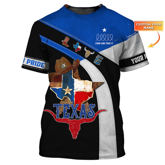 Unisex-Shirt, individuelles Namens-Texas-T-Shirt, Come And Take It, Texas Pride-Shirt