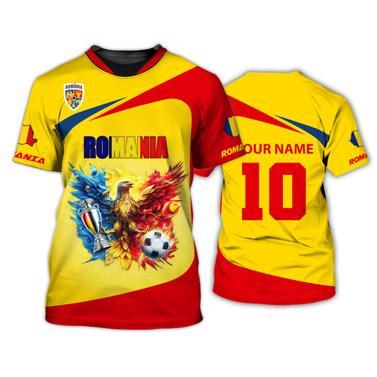 Unisex Shirt, Custom Name and Number Football T-Shirt, Euro 2024 Shirt, Romania Football Polo Long Sleeve Shirt