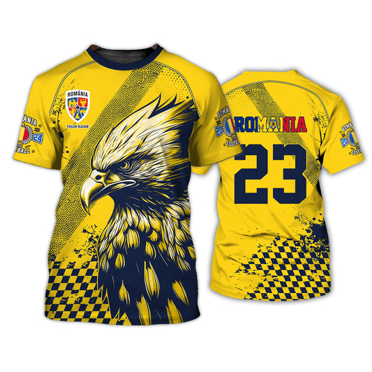 Unisex Shirt, Custom Name and Number Football T-Shirt, Euro 2024 Shirt, Romania Football Polo Long Sleeve Shirt
