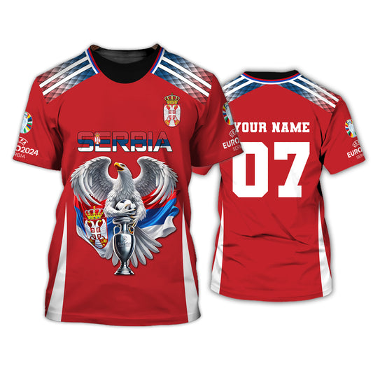 Unisex Shirt, Custom Name and Number Football T-Shirt, Euro 2024 Shirt, Serbia Football Polo Long Sleeve Shirt