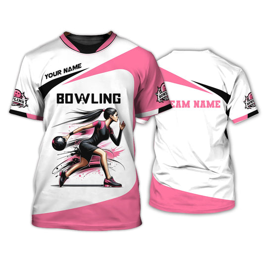 Woman Shirt, Custom Name Bowling Zip Polo Shirt, Shirt for Bowling Player, Bowling T-shirt