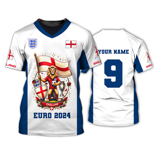 Unisex Shirt, Custom Name and Number England Football Shirt, Euro 2024 Shirt, England Football Polo Long Sleeve