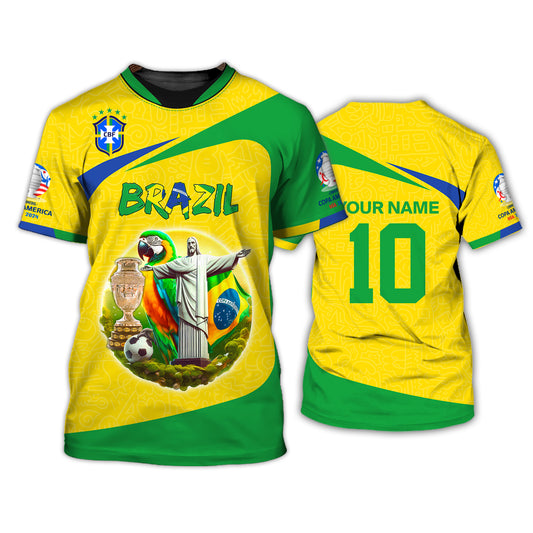Unisex Shirt, Custom Name and Number Brazil Football T-Shirt, Brazil Copa 2024 Football Polo Long Sleeve Shirt