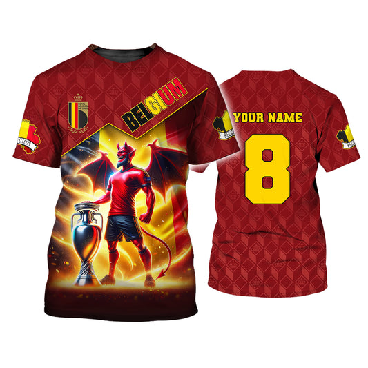 Unisex Shirt, Custom Name and Number Belgium Football T-Shirt, Euro 2024 Belgium Football Polo Long Sleeve Shirt
