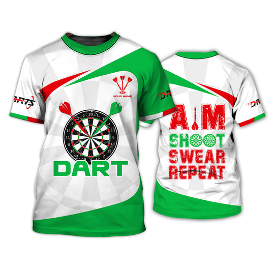 Unisex-Shirt, Darts-Shirt, Darts-T-Shirt, Shoot Swear Repeat, Darts-Liebhaber-Geschenk, Darts-Gamer-T-Shirt
