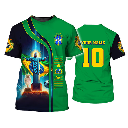 Unisex Shirt, Custom Name and Number Brazil Football T-Shirt, Euro 2024 Brazil Football Polo Long Sleeve Shirt