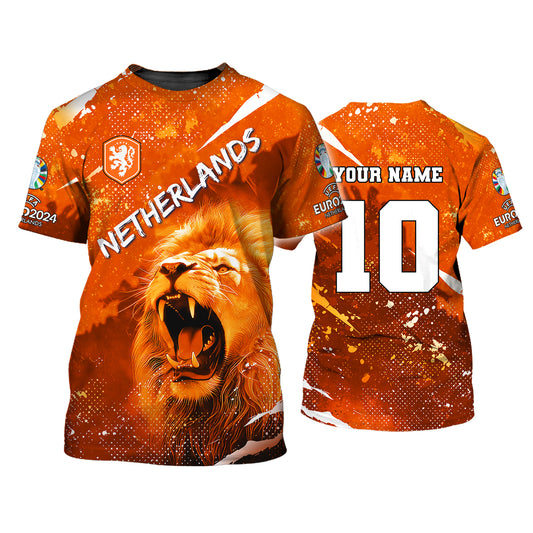Unisex Shirt, Custom Name and Number Football T-Shirt, Euro 2024 Shirt, Netherlands Football Polo Long Sleeve