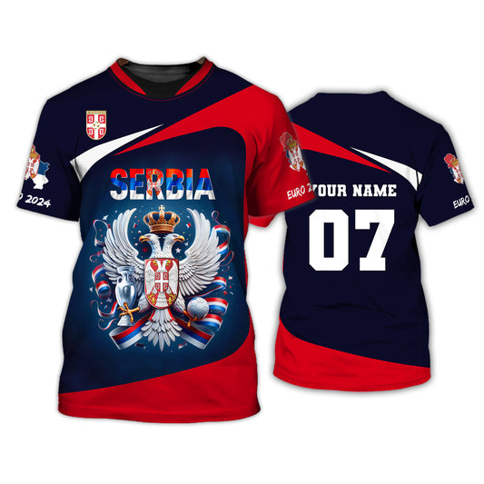 Unisex Shirt, Custom Name and Number Football T-Shirt, Euro 2024 Shirt, Serbia Football Polo Long Sleeve Shirt