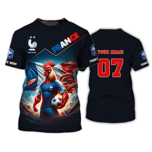 Unisex Shirt, Custom Name and Number France Football Euro 2024 Shirt, France Football Polo Long Sleeve