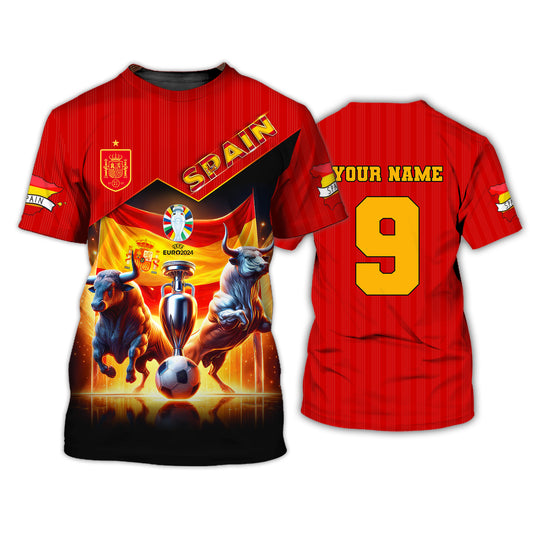 Unisex Shirt, Custom Name and Number Euro 2024 Football Shirt, Spain Football Polo Shirt, Spain Football Hoodie Long Sleeve Shirt