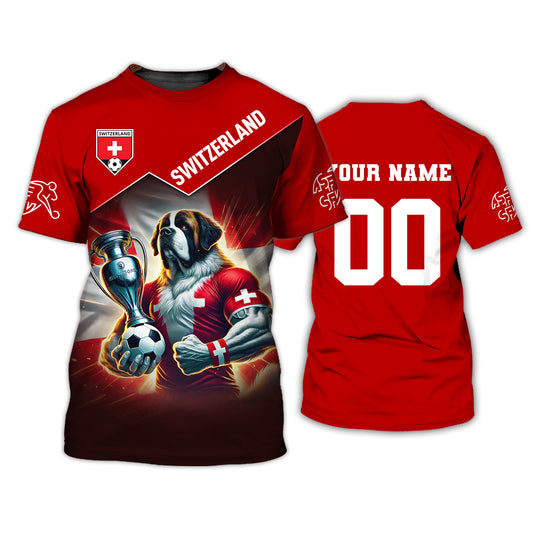 Unisex Shirt, Custom Name and Number Football T-Shirt, Euro 2024 Shirt, Switzerland Football Polo Long Sleeve Shirt