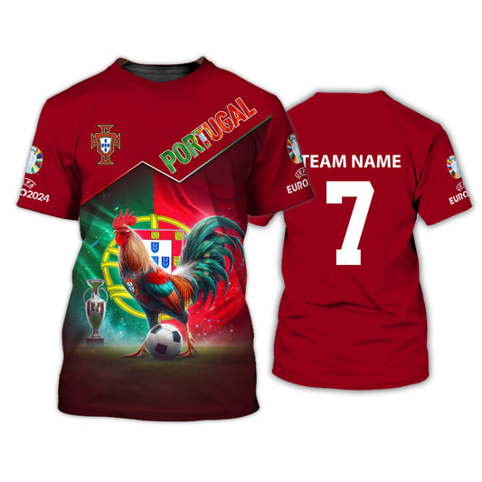 Unisex Shirt, Custom Name and Number Portugal Football Shirt, Euro 2024 Portugal Football Polo Long Sleeve Shirt