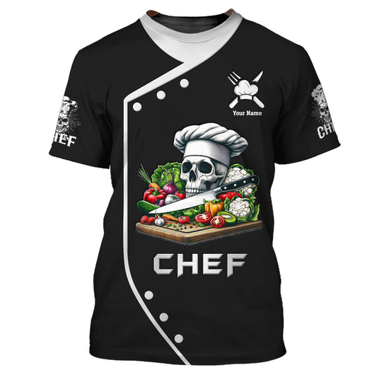Unisex Shirt, Custom Name Chef Shirt, Chef Skull, Chef Polo Long Sleeve, Gift for Chefs