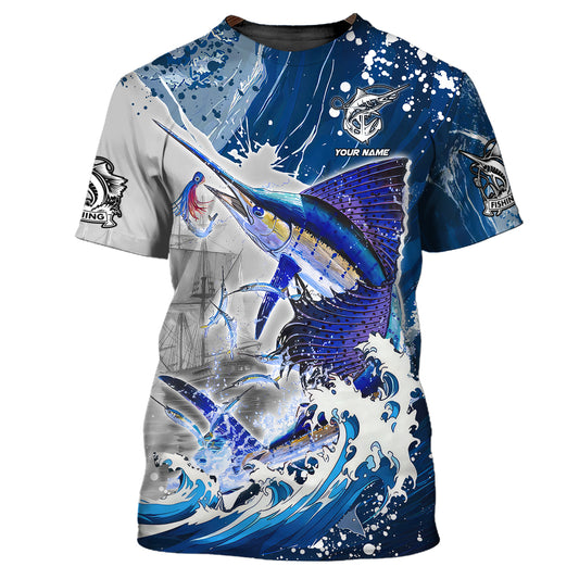 Unisex Shirt, Custom Name Sailfish Fishing Shirt, Fishing Lover T-Shirt Long Sleeve Polo Shirt
