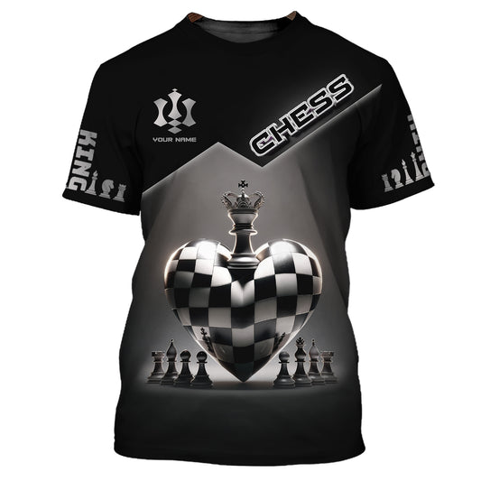 Unisex-Shirt, Schach-T-Shirt mit individuellem Namen, Schachspiel-Shirt, Schachherz, Geschenk für Schachliebhaber