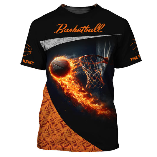 Herren-Shirt, Basketball-Shirt mit individuellem Namen, Basketball-Feuer, Geschenk für Basketballspieler