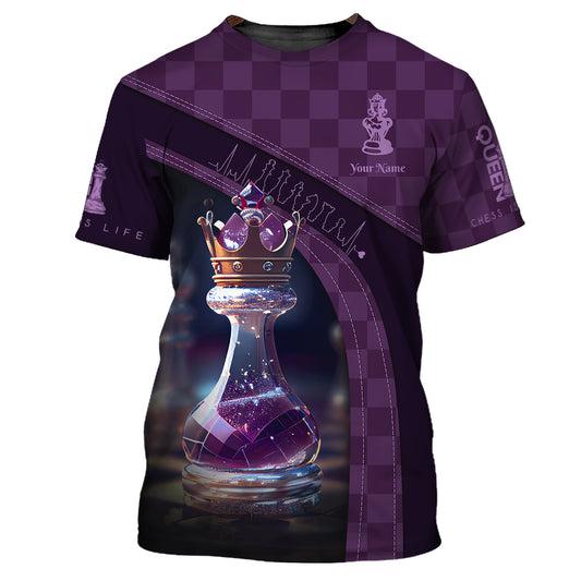 Damen-Shirt, Schach-T-Shirt mit individuellem Namen, Schachkönigin-Shirt, Geschenk für Schachliebhaber