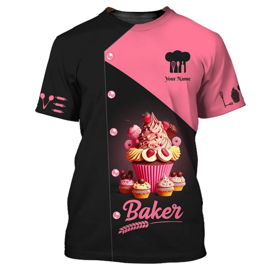 Woman Shirt, Custom Name Bakery Shirt, Baker Shirt, Pink Cake, Bakery Chef Apparel, Baking Lovers Gift