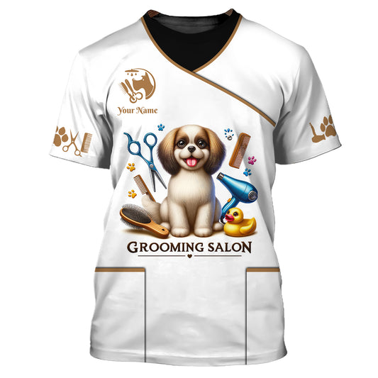 Unisex Shirt, Custom Name Grooming Shirt, Groomer Polo Long Sleeve, Pet Shop T-Shirt