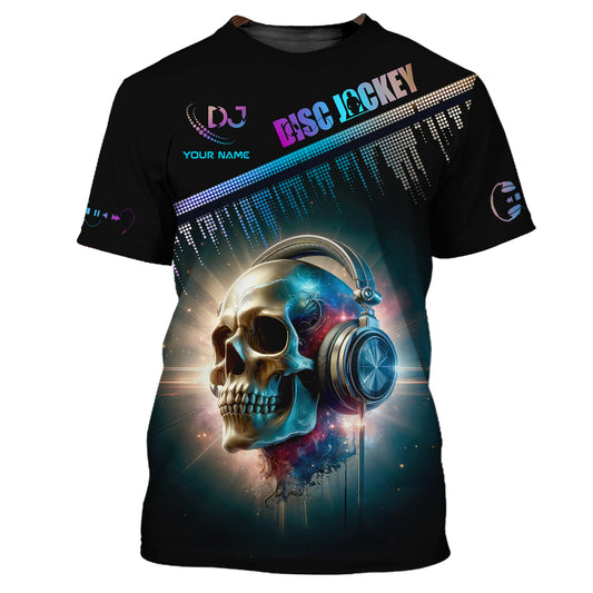 Männer-Shirt, individuelles Namens-Discjockey-T-Shirt, Musikliebhaber-Shirt, DJ-Schädel, Geschenk für DJ